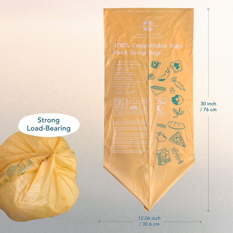 Moonygreen Compostable Trash Bags 13 Gallon, Tall Kitchen Heavey Duty Food Waste Bags, Extra Thick, Certified US BPI ASTM D6400, 49.2 Liter, 50 Count - Image 3